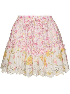 LoveShackFancy юбка мини Becca с оборками и цветочным принтом