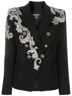 Balmain двубортный блейзер с кружевом