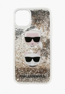 Чехол для iPhone Karl Lagerfeld 11 Pro Liquid glitter Karl and Choupette heads Hard Gold