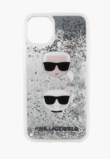 Чехол для iPhone Karl Lagerfeld 11 Pro Liquid glitter Karl and Choupette heads Hard Silver