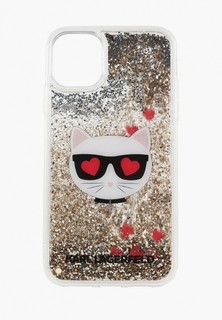 Чехол для iPhone Karl Lagerfeld 11 Liquid glitter Choupette head Hard Gold