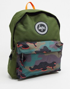 Рюкзак цвета хаки с камуфляжным принтом на кармане Hype-Зеленый