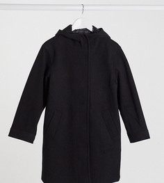 Черное фактурное пальто с капюшоном ASOS DESIGN Petite-Черный цвет
