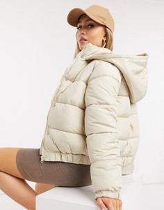 Светло-бежевая дутая куртка с капюшоном Missguided-Neutral
