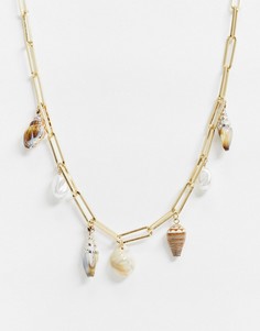 Золотистое ожерелье-цепочка с подвесками-ракушками Topman-Золотой