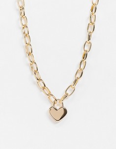 Золотистое массивное ожерелье-цепочка с сердцем Topshop-Золотистый
