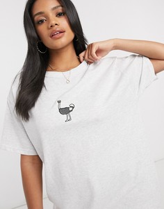 Oversized-футболка с вышивкой "страус" New Love Club-Белый