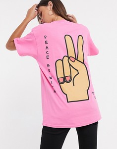 Oversized-футболка с принтом жеста мира на спине New Love Club-Розовый цвет