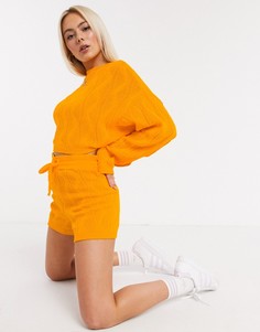 Оранжевые вязаные шорты с узором "косичка" Unique21-Оранжевый цвет