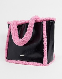 Черно-розовая сумка-тоут с отделкой искусственным мехом Skinnydip-Черный