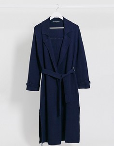 Темно-синее длинное пальто с поясом French Connection-Синий