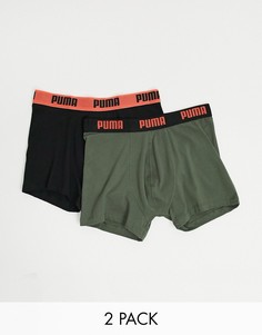 Набор из 2 боксеров-брифов с логотипом на поясе (зеленые/черные) Puma-Мульти