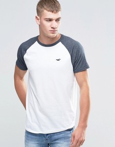 Черно-белая футболка с контрастными рукавами реглан Hollister-Белый
