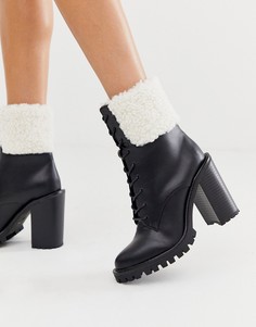 Черные ботинки на массивной подошве с искусственным мехом и шнуровкой ASOS DESIGN Earlsfield-Черный цвет