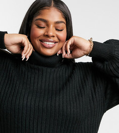 Платье миди в рубчик со свободным воротом ASOS DESIGN Curve-Черный цвет