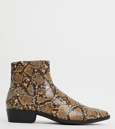 Коричневые ботинки челси в стиле вестерн для широкой стопы с отделкой под змеиную кожу ASOS DESIGN-Коричневый цвет