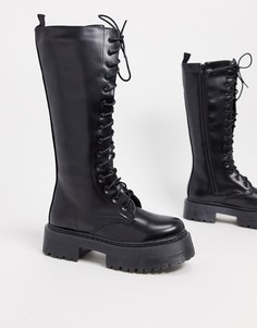 Черные высокие ботинки на шнуровке Public Desire-Черный