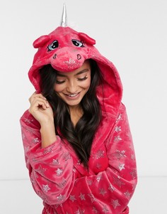 Мягкий ярко-розовый халат "единорог" Loungeable