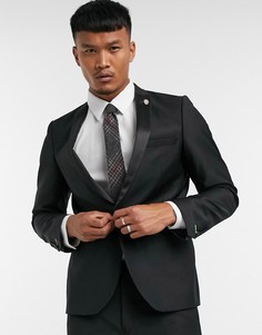 Черный пиджак-смокинг с атласными лацканами наклонной формы Twisted Tailor-Черный цвет