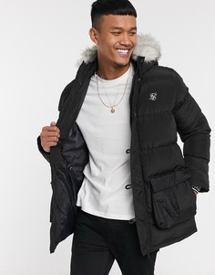 Черная парка с искусственным мехом на капюшоне Siksilk-Черный цвет