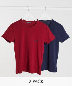 2 узких футболки с логотипом (темно-синий/бордовый) Emporio Armani