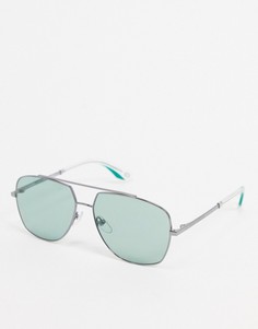 Солнцезащитные очки-авиаторы в серебристой оправе с зелеными стеклами Mark Jacobs-Серебряный