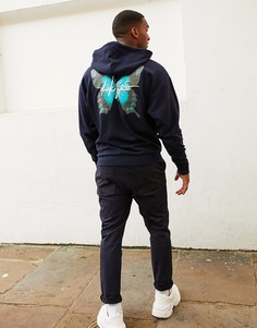 Худи в стиле oversized с принтом на спине ASOS Dark Future-Темно-синий