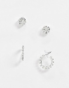 Набор из 2 пар серег с кристаллами Swarovski (кольца/гвоздики) Krystal London-Очистить