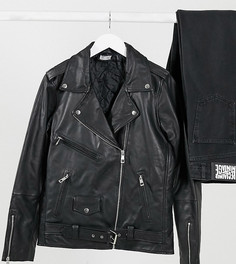 Кожаная байкерская oversized-куртка Reclaimed Vintage inspired-Черный цвет