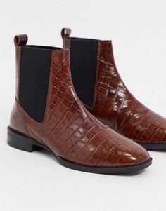 Коричневые кожаные ботинки челси с крокодиловым узором ASOS DESIGN-Коричневый цвет