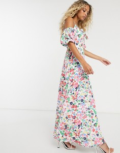 Платье макси с открытыми плечами и цветочным принтом Twisted Wunder-Многоцветный