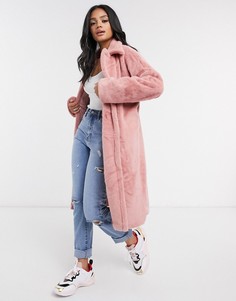 Розовое длинное пальто на пуговицах Missguided-Розовый