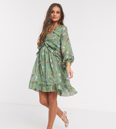 Приталенное платье мини с оборкой и цветочным принтом Y.A.S Petite-Многоцветный
