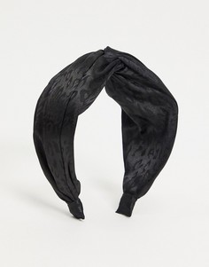 Черная атласная повязка на голову с леопардовым принтом ASOS DESIGN-Черный