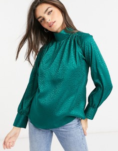 Изумрудно-зеленая жаккардовая блузка Closet London-Зеленый цвет