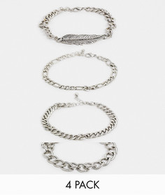 Набор серебристых браслетов-цепочек с подвеской-пером ASOS DESIGN-Серебряный