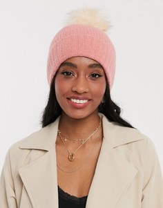 Розовая шерстяная шапка с помпоном Pieces-Розовый