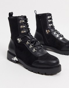 Черные походные ботинки на шнуровке с отделкой ASOS DESIGN-Черный цвет