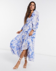 Розовое ярусного платье миди с цветочным принтом ASOS EDITION-Многоцветный