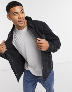 Черная джинсовая куртка с вельветовым воротником New Look-Черный цвет