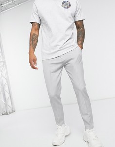 Серые брюки в тонкую полоску с ремнем и логотипом Mauvais-Серый
