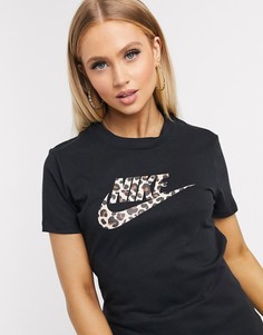 Черная футболка с леопардовым логотипом-галочкой Nike-Черный цвет