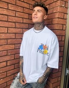 Oversized-футболка с принтом "Think Positive" на спине ASOS DESIGN-Белый