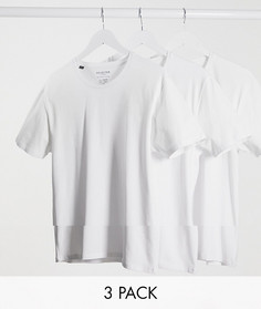 Набор из 3 белых футболок с круглым вырезом Selected Homme-Белый
