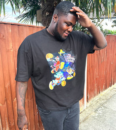 Трикотажный топ с баскетбольным принтом "Looney Tunes" ASOS DESIGN Plus-Черный