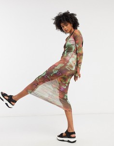 Платье миди из органического хлопка с принтом тай-дай Weekday-Многоцветный