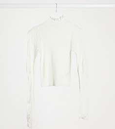 Кремовый ажурный свитер с высоким воротником Miss Selfridge Petite-Белый
