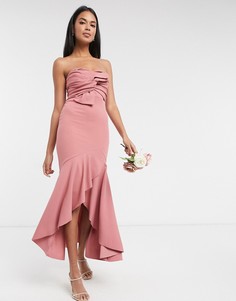 Розовое платье с годе и бантом Little Mistress bridesmaid-Розовый цвет