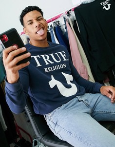 Свитшот с круглым вырезом и логотипом True Religion-Темно-синий