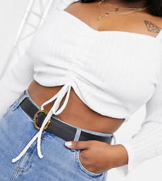 Белый топ с пышными рукавами и сборками Lasula Plus